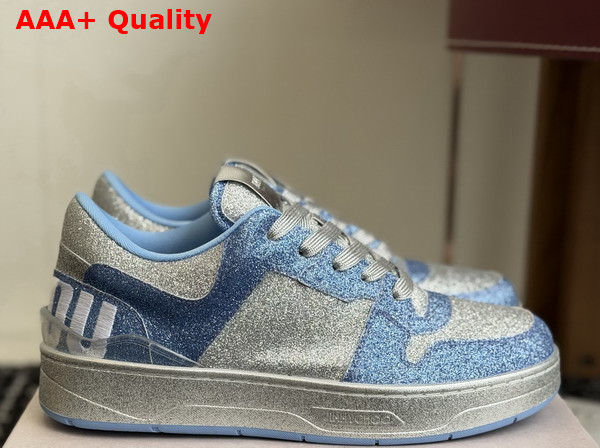 Jimmy Choo Florent M Sky Blue Glitter Fabric Trainers Replica