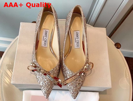 Jimmy Choo Glitter Fabric Pumps with Bow Detail Replica