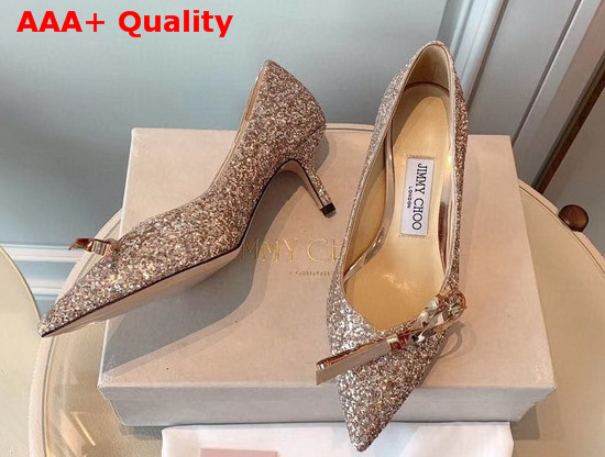 Jimmy Choo Glitter Fabric Pumps with Bow Detail Replica