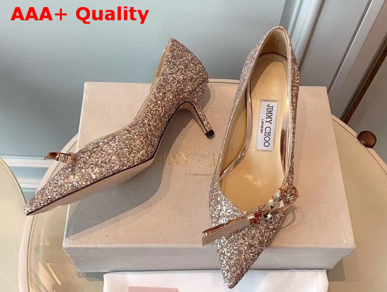 Jimmy Choo Glitter Fabric Pumps with Bow Detail Replica