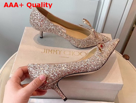 Jimmy Choo Glitter Fabric Pumps with Bow Detail Replica