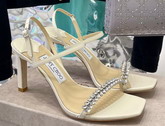 Jimmy Choo High Heel Sandal in White Leather with Leaf Crystals Embellishment Replica