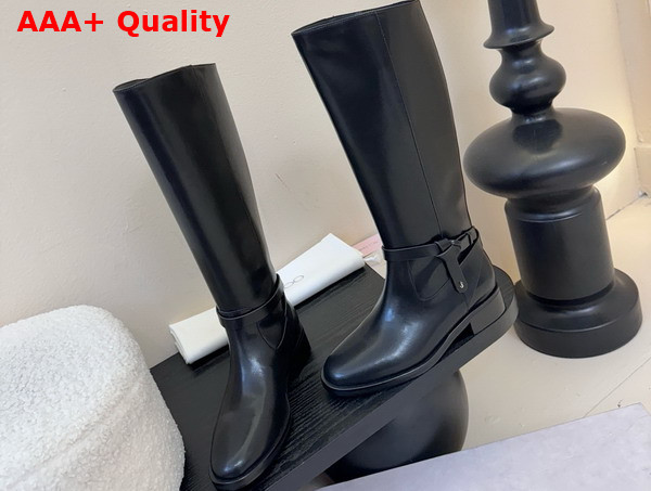 Jimmy Choo Lawton Knee Boot Flat Black Calf Leather and Soft Vachetta Knee High Boots Replica