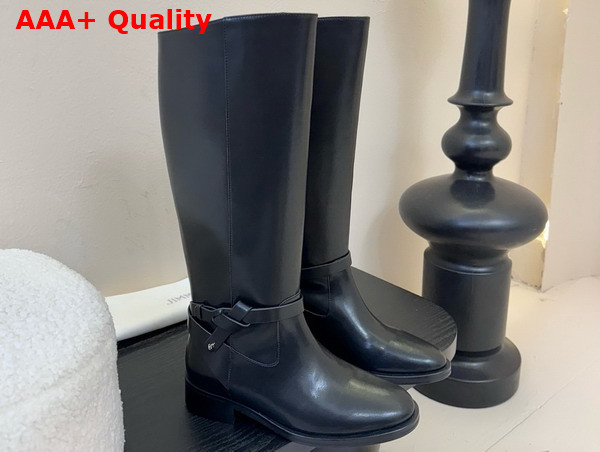 Jimmy Choo Lawton Knee Boot Flat Black Calf Leather and Soft Vachetta Knee High Boots Replica