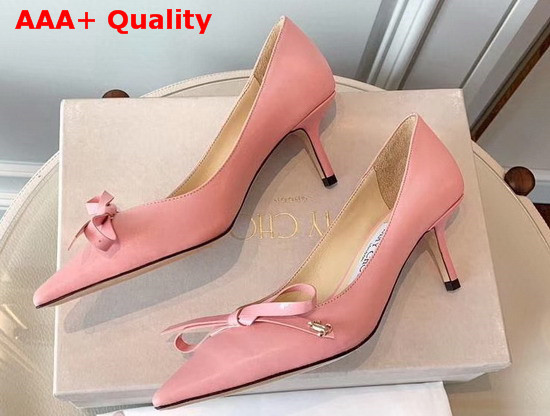 Jimmy Choo Leather Pumps in Pink with Bow Detail Replica