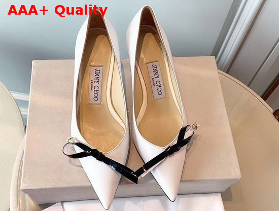 Jimmy Choo Leather Pumps in White with Bow Detail Replica