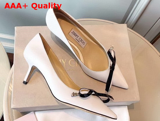 Jimmy Choo Leather Pumps in White with Bow Detail Replica