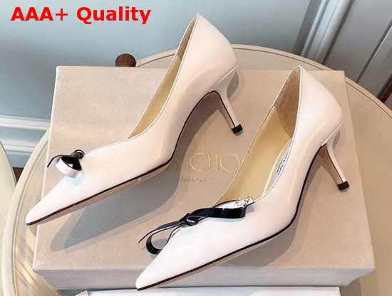 Jimmy Choo Leather Pumps in White with Bow Detail Replica