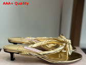 Jimmy Choo Liss 35 Gold Metallic Nappa Leather Mule Sandals with Bow Replica