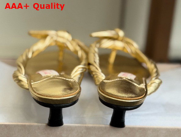 Jimmy Choo Liss 35 Gold Metallic Nappa Leather Mule Sandals with Bow Replica