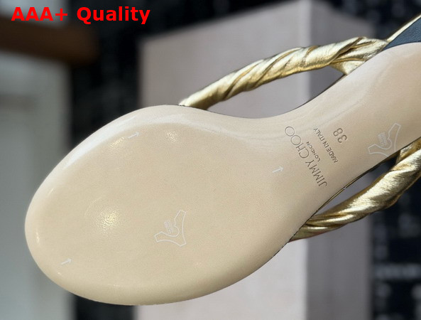 Jimmy Choo Liss 35 Gold Metallic Nappa Leather Mule Sandals with Bow Replica