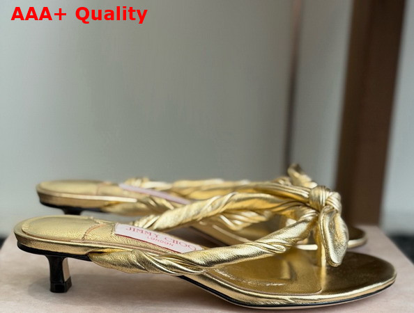 Jimmy Choo Liss 35 Gold Metallic Nappa Leather Mule Sandals with Bow Replica
