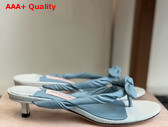 Jimmy Choo Liss 35 Riviera Blue Mix Soft Glove Leather and Flecked Canvas Mule Sandals with Nappa Leather Bow Replica