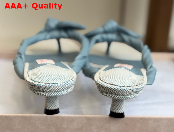 Jimmy Choo Liss 35 Riviera Blue Mix Soft Glove Leather and Flecked Canvas Mule Sandals with Nappa Leather Bow Replica