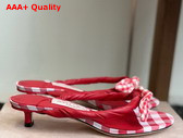 Jimmy Choo Liss 35 Ruby Red Mix Mixed Gingham Cotton Mule Sandals with Gingham Bow Replica