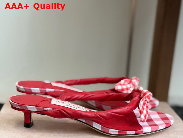 Jimmy Choo Liss 35 Ruby Red Mix Mixed Gingham Cotton Mule Sandals with Gingham Bow Replica