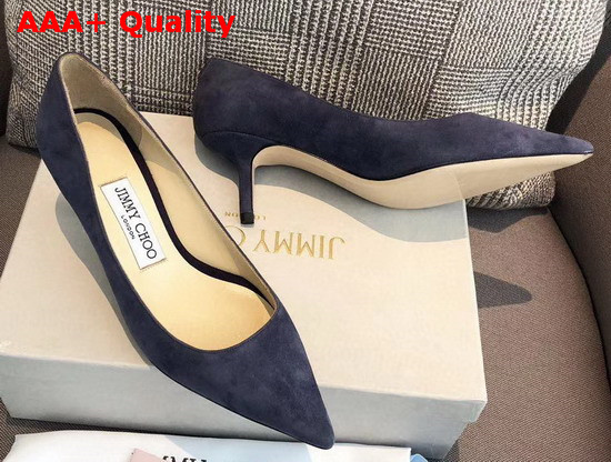 Jimmy Choo Love 65 Blue Suede Pointed Pumps with JC Emblem Replica