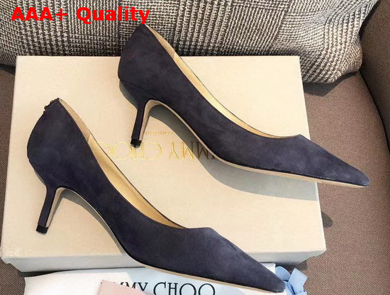 Jimmy Choo Love 65 Blue Suede Pointed Pumps with JC Emblem Replica
