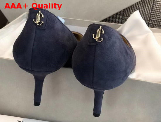 Jimmy Choo Love 65 Blue Suede Pointed Pumps with JC Emblem Replica