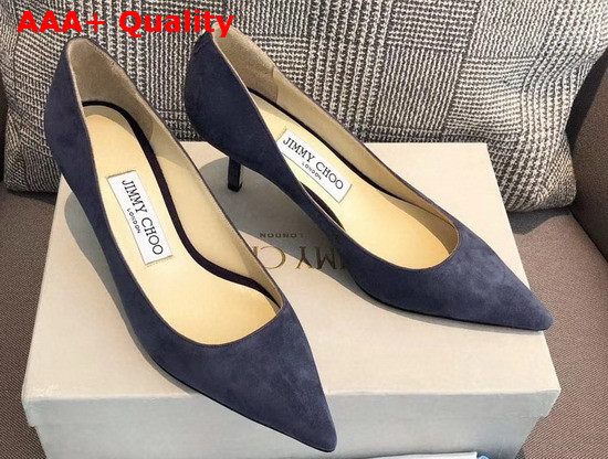 Jimmy Choo Love 65 Blue Suede Pointed Pumps with JC Emblem Replica