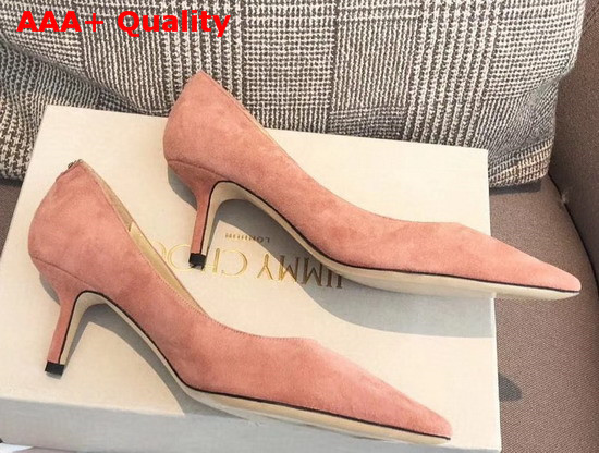 Jimmy Choo Love 65 Pink Suede Pointed Pumps with JC Emblem Replica