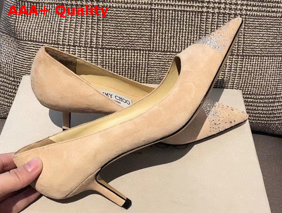 Jimmy Choo Love 65 Pumps in Ballet Pink Suede with Asymmetric Sprinkled Crystals Replica