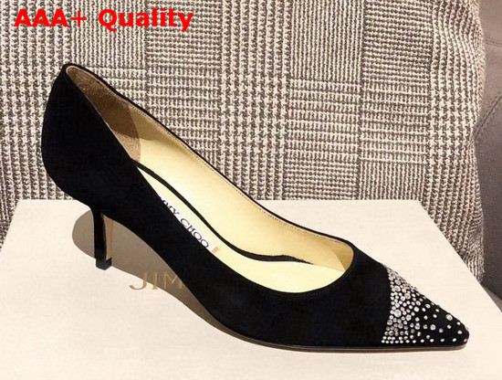 Jimmy Choo Love 65 Pumps in Black Suede with Asymmetric Sprinkled Crystals Replica