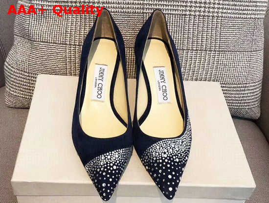 Jimmy Choo Love 65 Pumps in Blue Suede with Asymmetric Sprinkled Crystals Replica