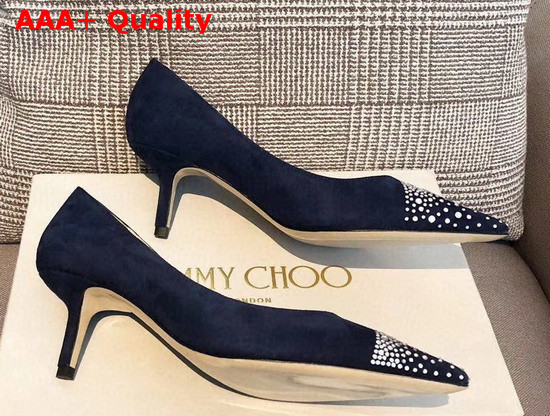 Jimmy Choo Love 65 Pumps in Blue Suede with Asymmetric Sprinkled Crystals Replica