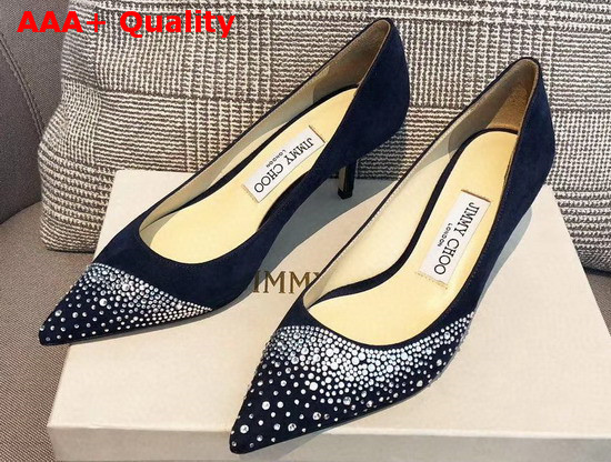 Jimmy Choo Love 65 Pumps in Blue Suede with Asymmetric Sprinkled Crystals Replica