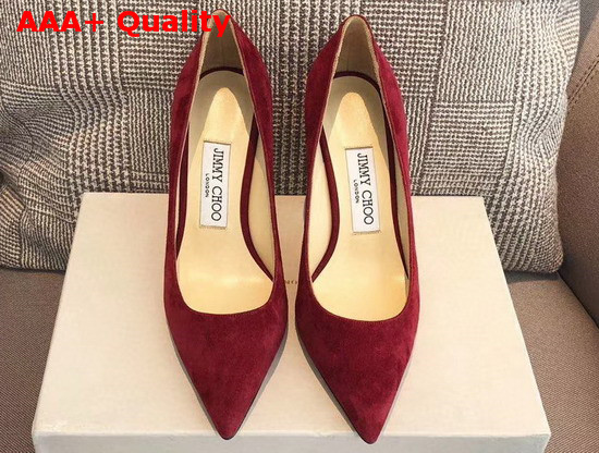 Jimmy Choo Love 65 Red Suede Pointed Pumps with JC Emblem Replica