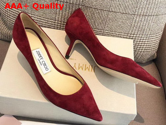 Jimmy Choo Love 65 Red Suede Pointed Pumps with JC Emblem Replica