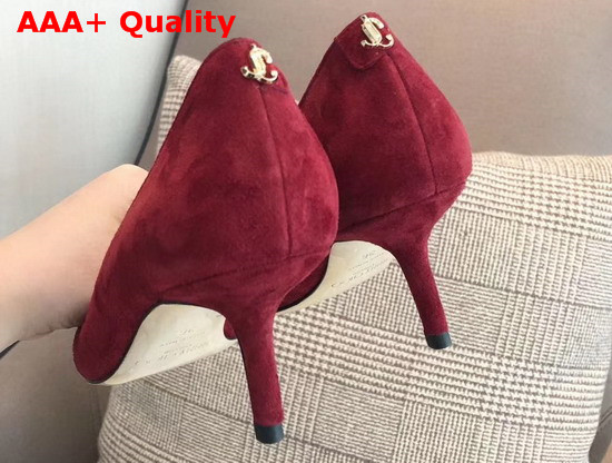 Jimmy Choo Love 65 Red Suede Pointed Pumps with JC Emblem Replica