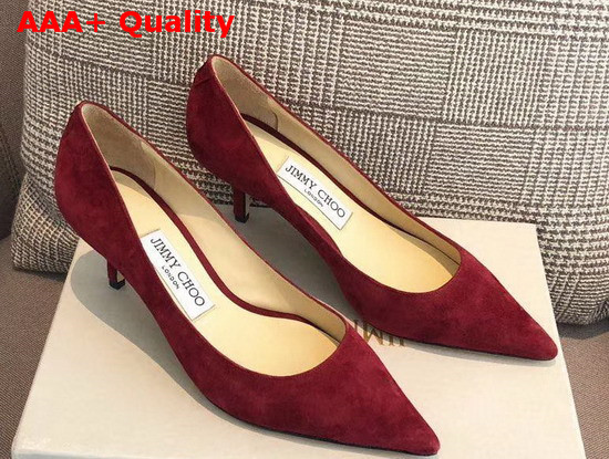 Jimmy Choo Love 65 Red Suede Pointed Pumps with JC Emblem Replica