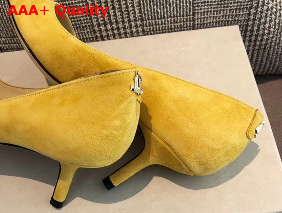 Jimmy Choo Love 65 Yellow Suede Pointed Pumps with JC Emblem Replica