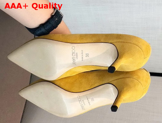 Jimmy Choo Love 65 Yellow Suede Pointed Pumps with JC Emblem Replica