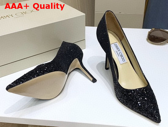 Jimmy Choo Love 85 Black Glitter Degrade Fabric Pumps Replica