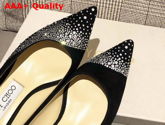 Jimmy Choo Love 85 Black Suede Pointed Pumps with Asymmetric Sprinkled Crystals Replica