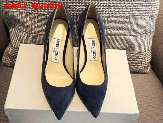 Jimmy Choo Love 85 Blue Suede Pointed Pumps with JC Emblem Replica
