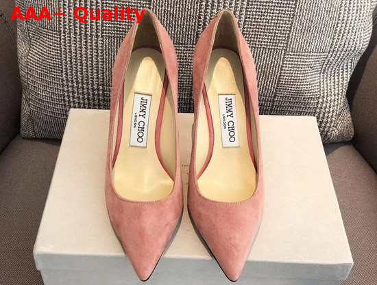 Jimmy Choo Love 85 Pink Suede Pointed Pumps with JC Emblem Replica
