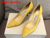 Jimmy Choo Love 85 Yellow Suede Pointed Pumps with JC Emblem Replica