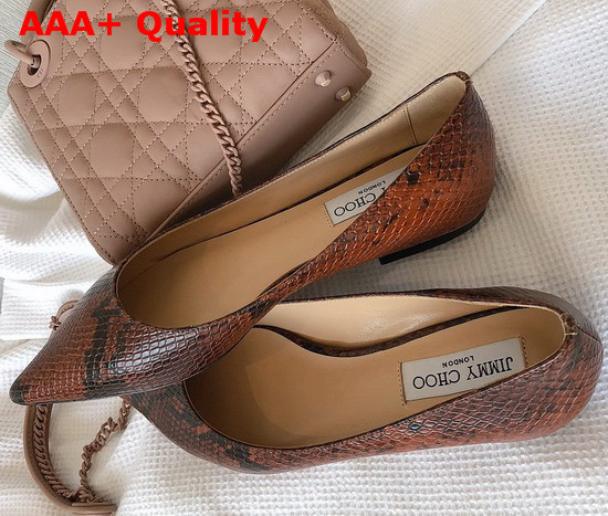 Jimmy Choo Love Flat Brown Snake Print Leather Flat Pumps Replica