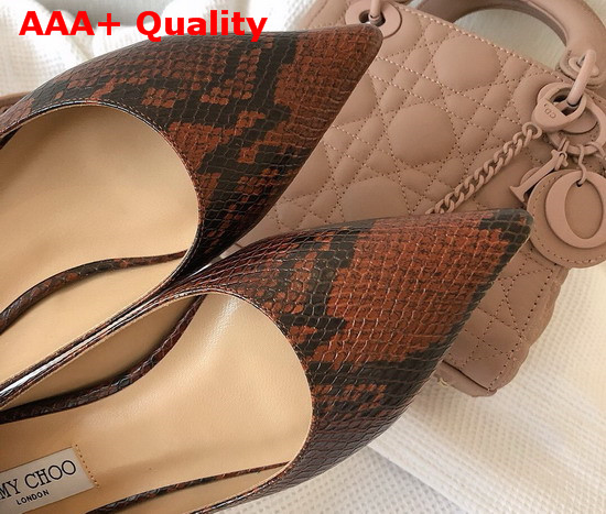 Jimmy Choo Love Flat Brown Snake Print Leather Flat Pumps Replica