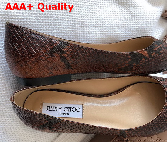 Jimmy Choo Love Flat Brown Snake Print Leather Flat Pumps Replica