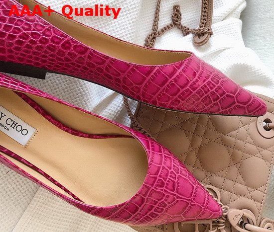 Jimmy Choo Love Flat Pink Croc Embossed Leather Flat Pumps Replica