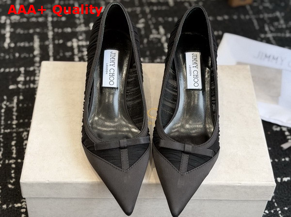 Jimmy Choo Love Mesh 85 Black Satin with Ruched Tulle Pumps Replica