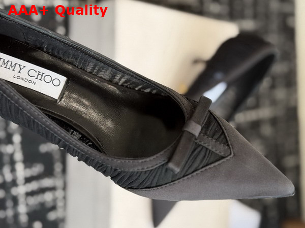 Jimmy Choo Love Mesh 85 Black Satin with Ruched Tulle Pumps Replica