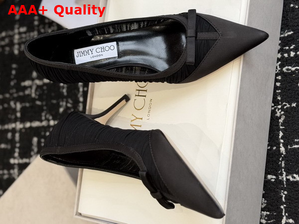 Jimmy Choo Love Mesh 85 Black Satin with Ruched Tulle Pumps Replica