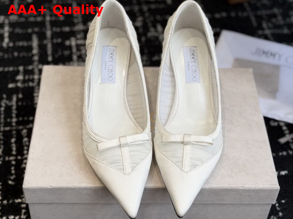 Jimmy Choo Love Mesh 85 Ivory Satin with Ruched Tulle Pumps Replica
