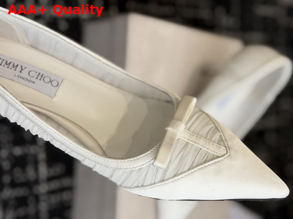 Jimmy Choo Love Mesh 85 Ivory Satin with Ruched Tulle Pumps Replica